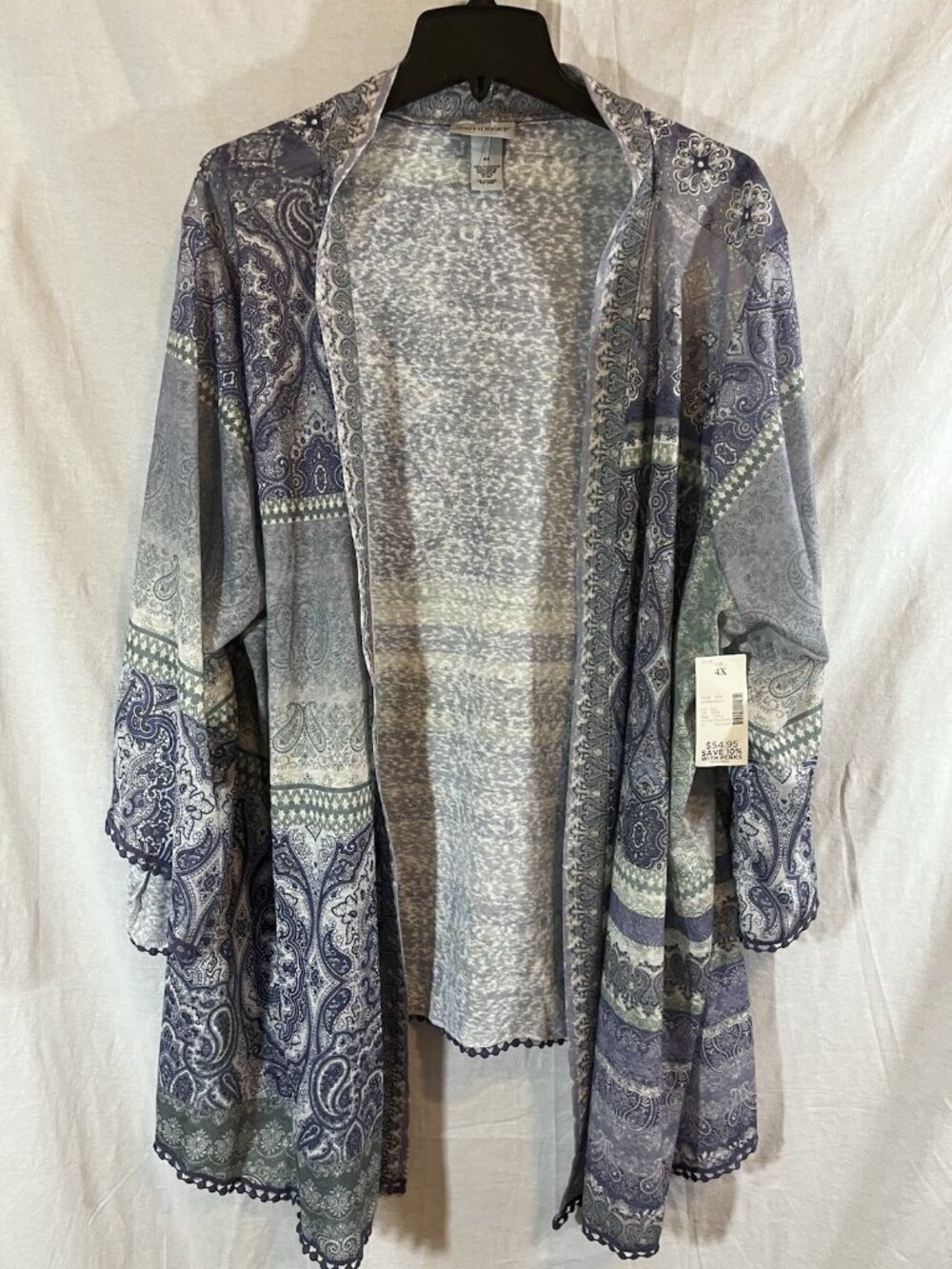 Catherine’s Women’s NWT 4X Blue, Purple, & Green Paisley Print Shrug
